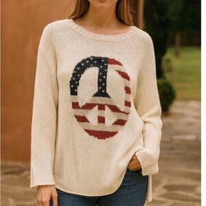 Wooden Ships Cream American Flag Peace Sweater